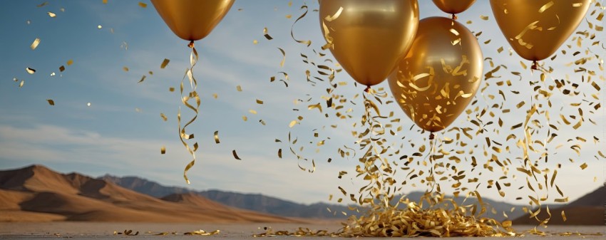 Christmas celebration banner with confetti and balloons decorations