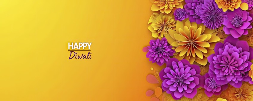 Happy Diwali Greeting Card with Paper Flowers