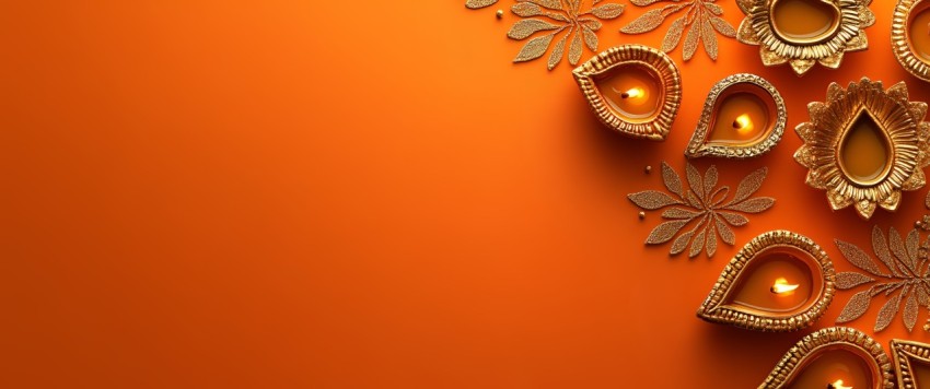 Elegant Orange Background Featuring Subtle Golden Designs For Diwali Top Left