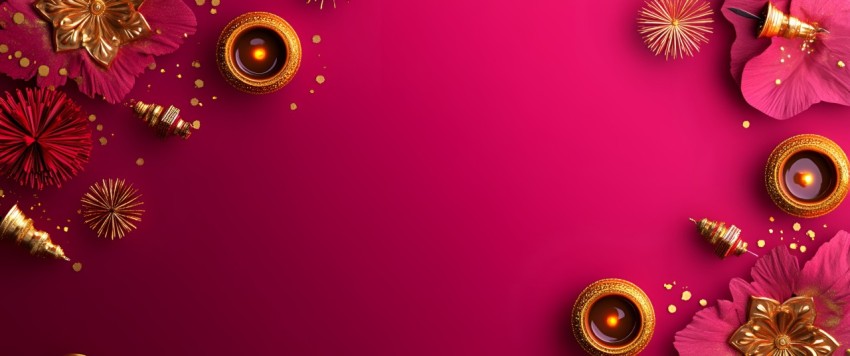 Vibrant Pink Background Adorned With Diwali Lights Top Left