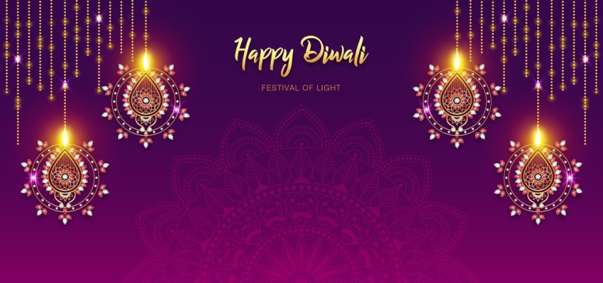 Happy Diwali Festival Of Light Premium Golden Diamond Diya Glowing Light