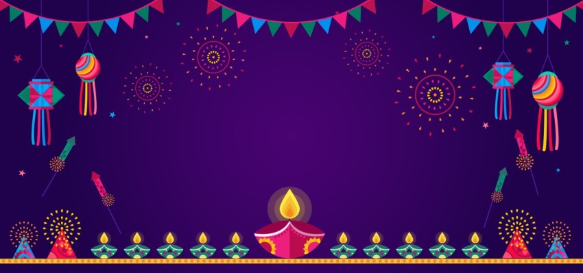 Happy Diwali Festival Of Lights India With Gold Flat Colorful Graphic Background