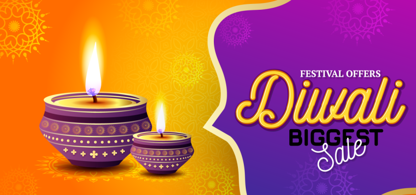 Happy Diwali Holiday Festival Oil Lamp Decoration With Diwali Background