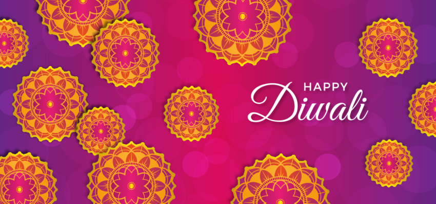 Happy Diwali Red Bokeh Effect Background With Realistic Diyas And Mandala