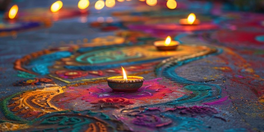 Artful Rangoli Creation Embellished With Lush Floral Arrangements  Diwali Background