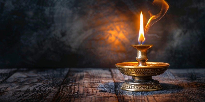 Diwali Festival Of Lights  Diya For  Lamp With Candle In Dark Background