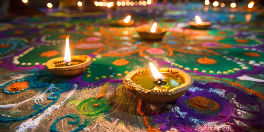 Festival Brilliance Diwali Celebration With Diya Oil Lamps Illuminated On A Colorful Background