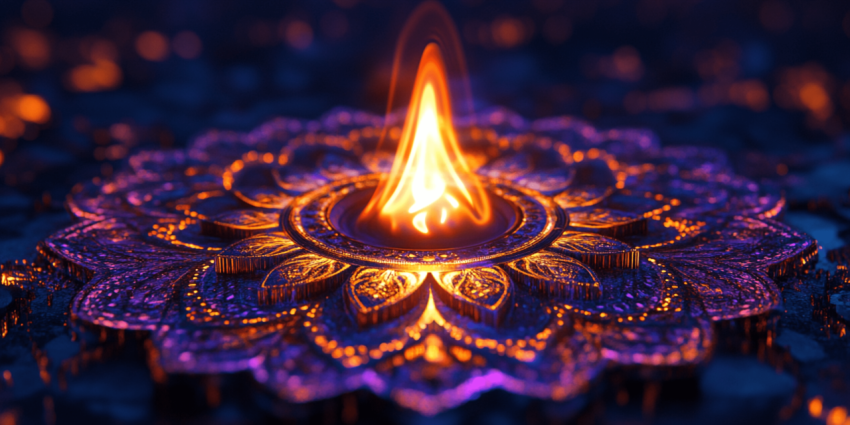 Happy Diwali Or Deepavali Traditional Indian Festival With Clay Diya Oil Lamp Background