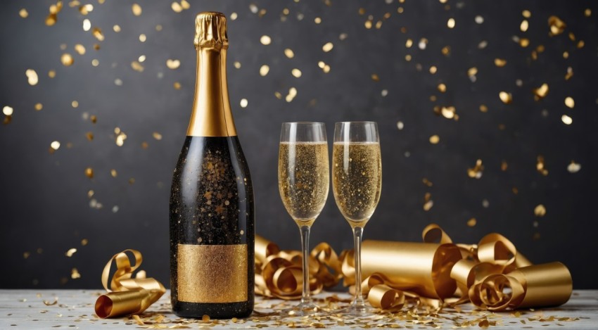 Christmas Celebration background with golden champagne bottle