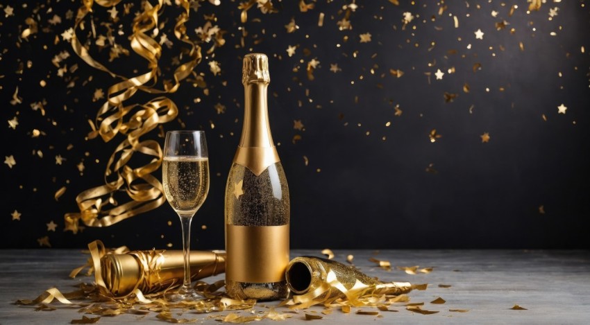 Christmas Celebration background with golden champagne bottle