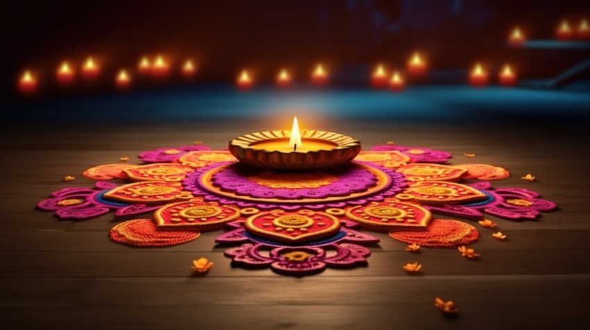 A Spectacular Diwali Scene With A 3d Indian Rangoli Celebrating The Festival Of Lights Background