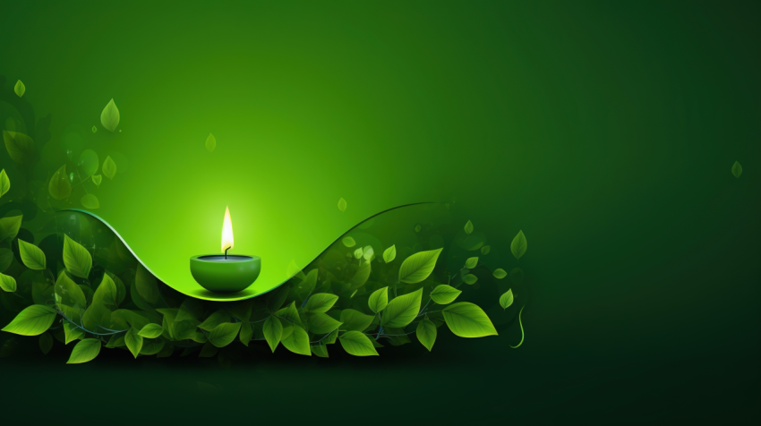 Eco Friendly Green Diwali Post Or Background With Leaves