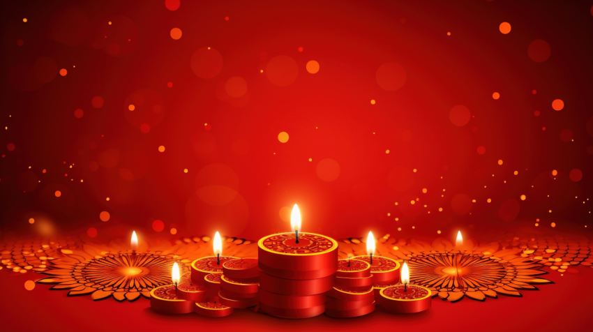 Traditional Diwali Festival Banner Background With Crackers Background In Red Color