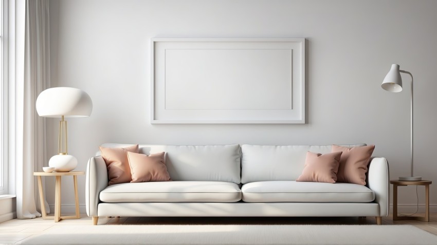 White Living Room With White Photo Frame Mockup