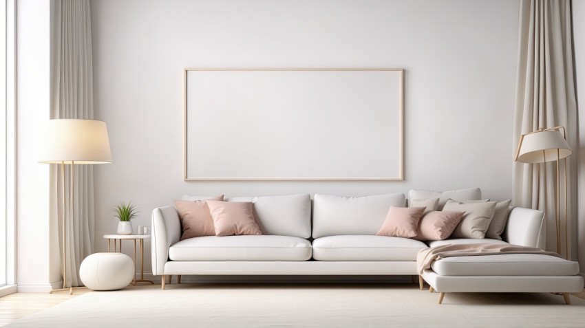 White Living Room With White Photo Frame Mockup