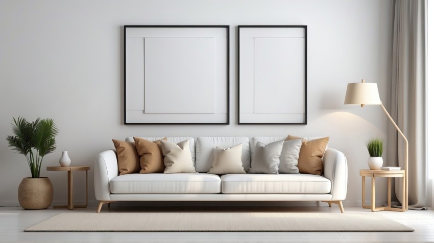 White Living Room With White Photo Frame Mockup