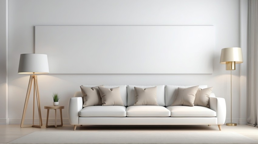 White Living Room With White Photo Frame Mockup