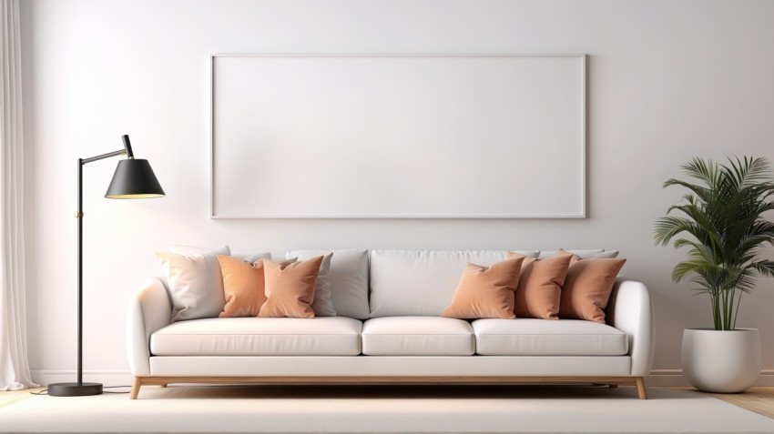 White Living Room With White Photo Frame Mockup