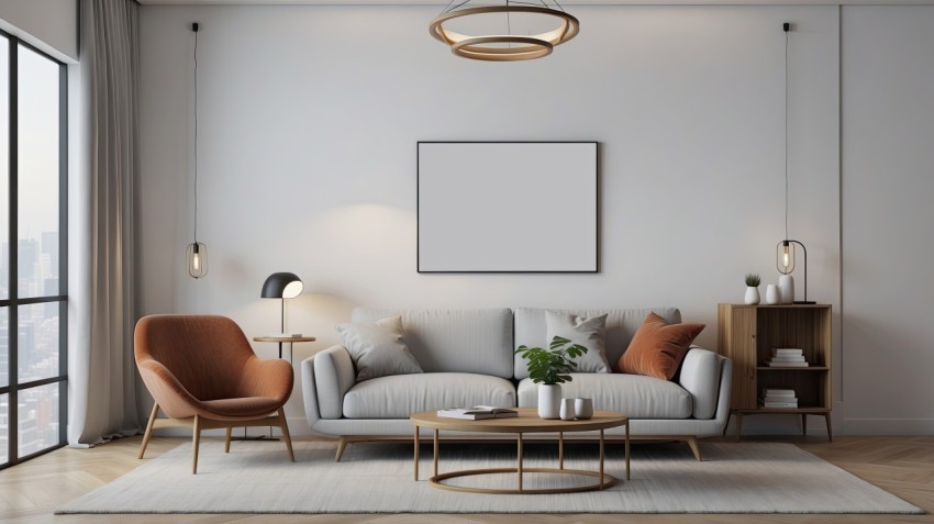 White Living Room With White Photo Frame Mockup