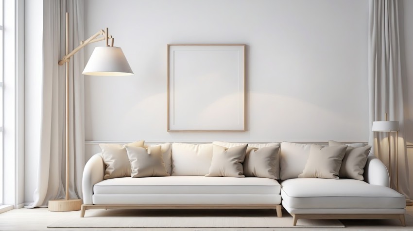 White Living Room With White Photo Frame Mockup