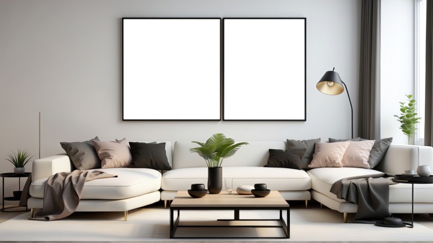 3D Living Room with an Artistic Poster mockup Wall Background