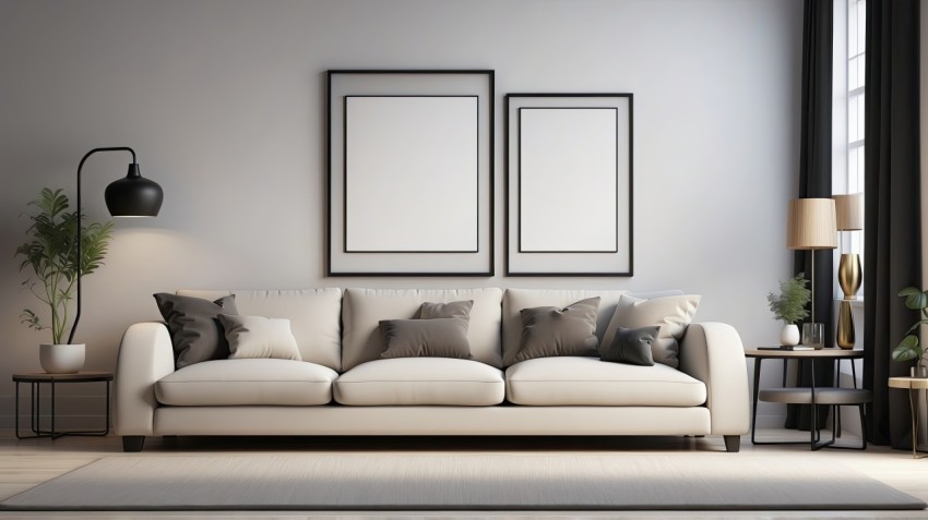 3D Living Room with an Artistic Poster mockup Wall Background