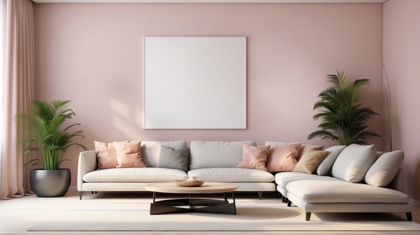 3D Living Room with an Artistic Poster mockup Wall Background