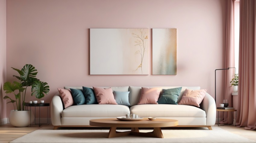 3D Living Room with an Artistic Poster mockup Wall Background