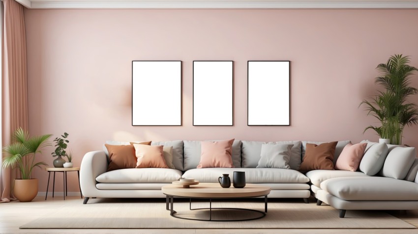 3D Living Room with an Artistic Poster mockup Wall Background