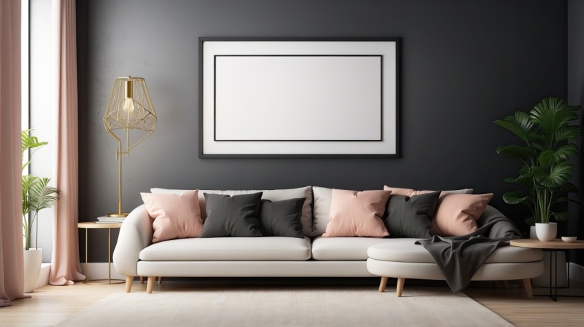 3D Living Room with an Artistic Poster mockup Wall Background