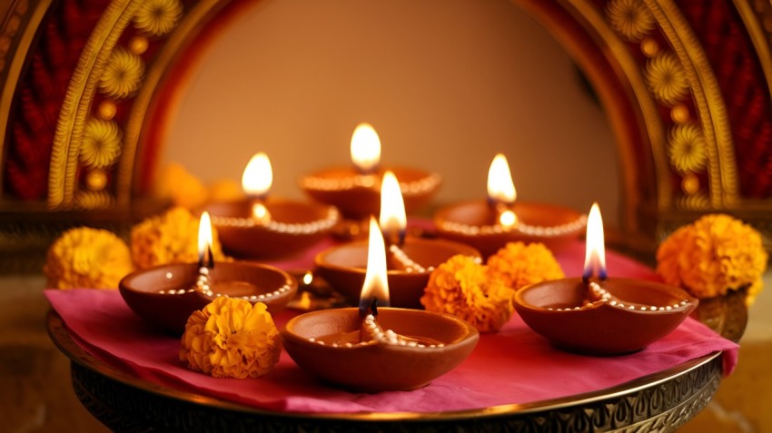 3d Traditional Diwali Diyas Lighting Up The Night On Transparent Background