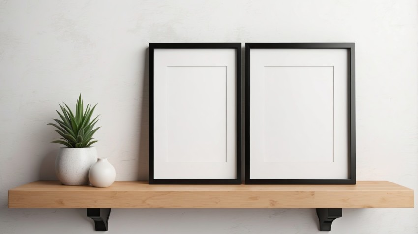 Blank Picture Frame Shelf On White Wall