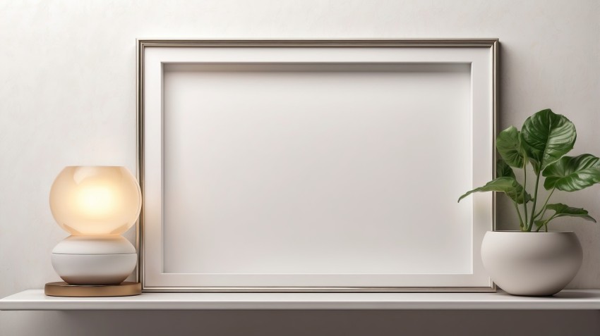 Blank Picture Frame Shelf On White Wall