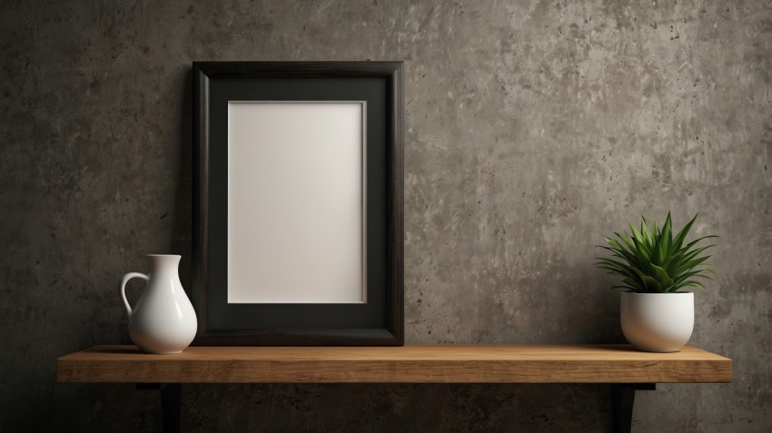 Empty Photo Frame On Shelf Interior