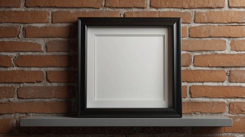 Blank Picture Frame On Shelf With Brick Wall