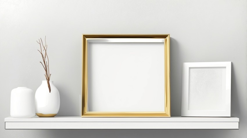 Empty Photo Frames On Shelf Image