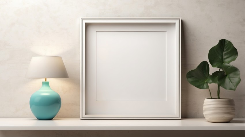 Empty White Picture Frame Shelf