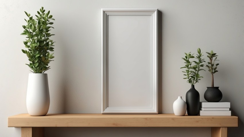 Blank Picture Frame Mockup On Shelf