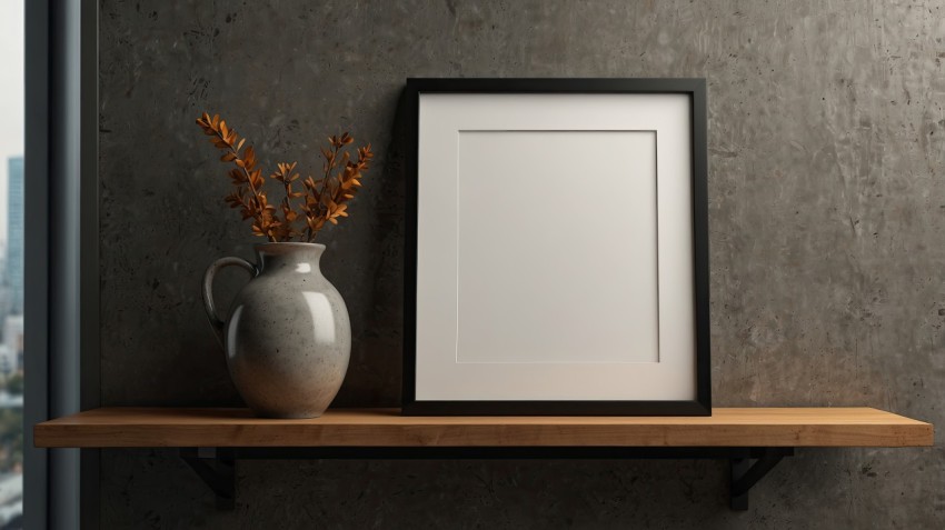 Empty Photo Frames On Shelf Image