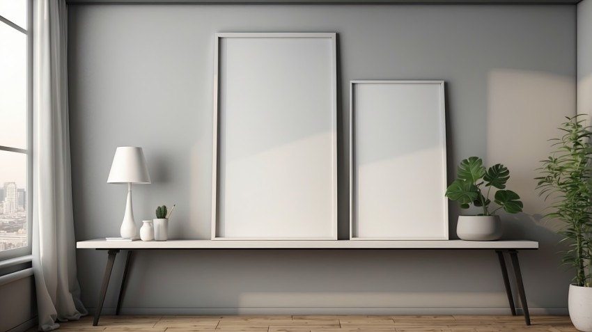 Empty Photo Frames On  White Shelf Image