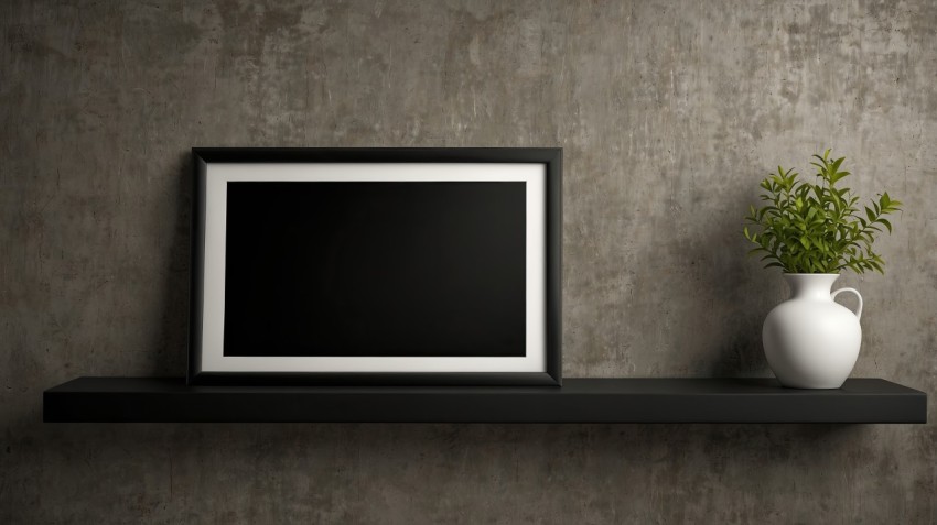 Empty  Black Photo Frame On Shelf Image