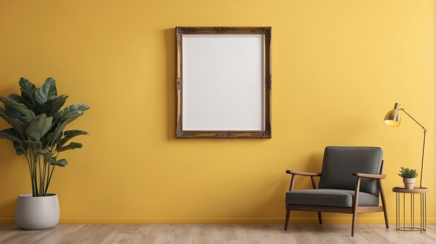 Photo Frame Mockup On Yellow Wall