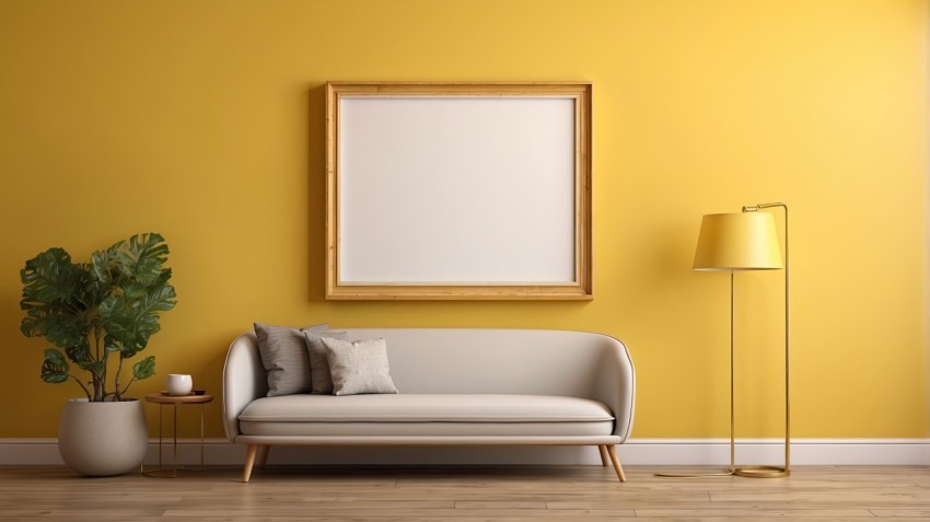 Photo Frame Mockup On Yellow Wall