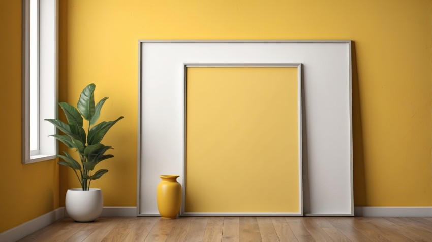 Photo Frame Mockup On Yellow Wall