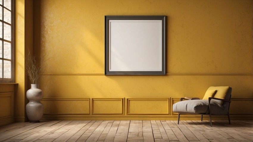 Photo Frame Mockup On Yellow Wall