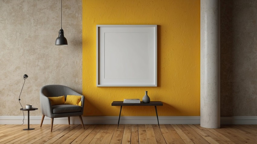 Photo Frame Mockup On Yellow Wall