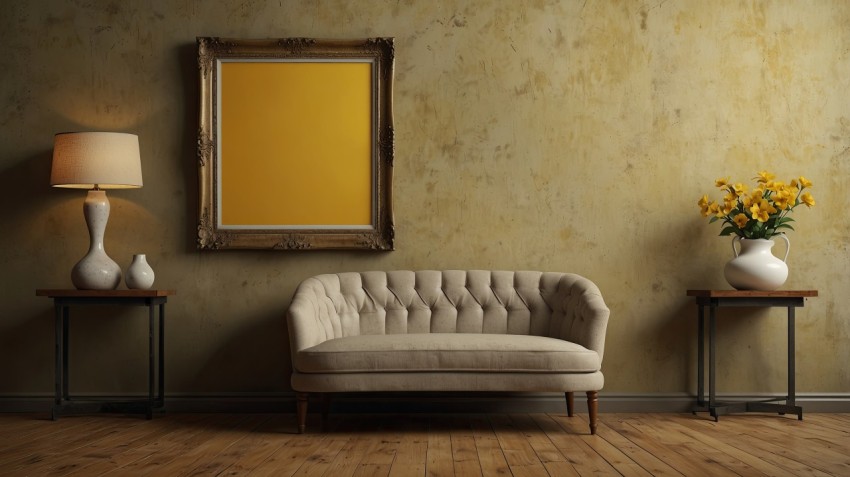 Photo Frame Mockup On Yellow Wall