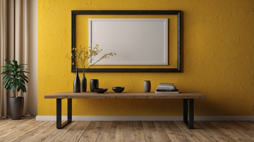 Photo Frame Mockup On Yellow Wall