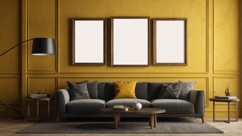 Photo Frame Mockup On Yellow Wall