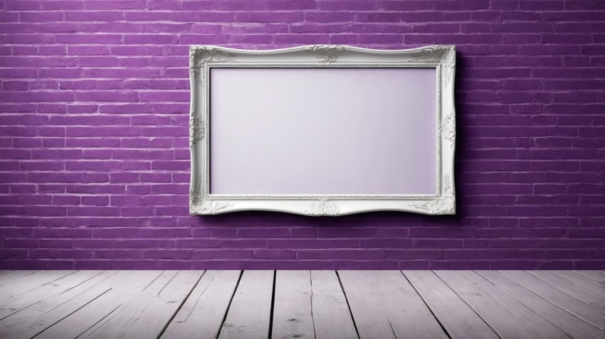 Purple Brick Wall Interior Poster Mockup